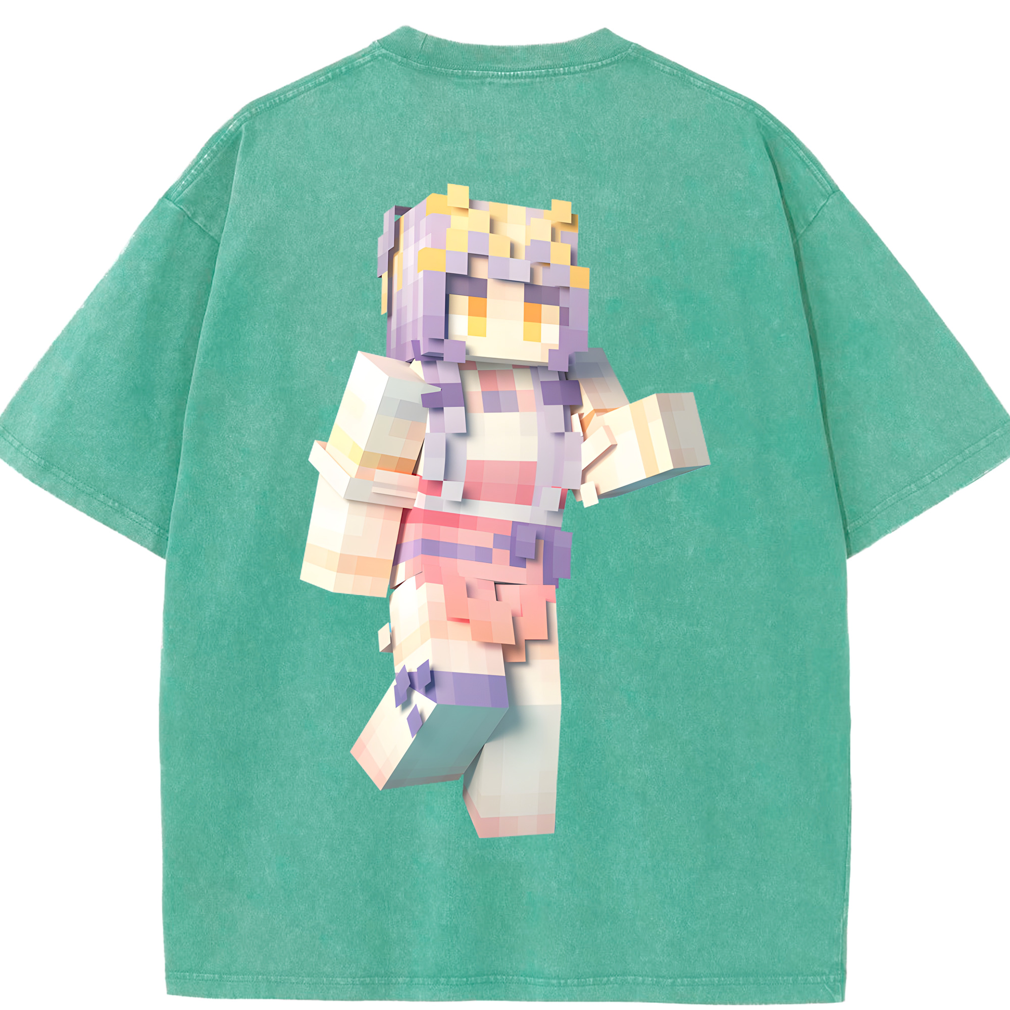 （画像用） マインクラフト ブロックの世界 Minecraft MC Block world 綿100% ヴィンテージ風 半袖Tシャツ（背面プリント）